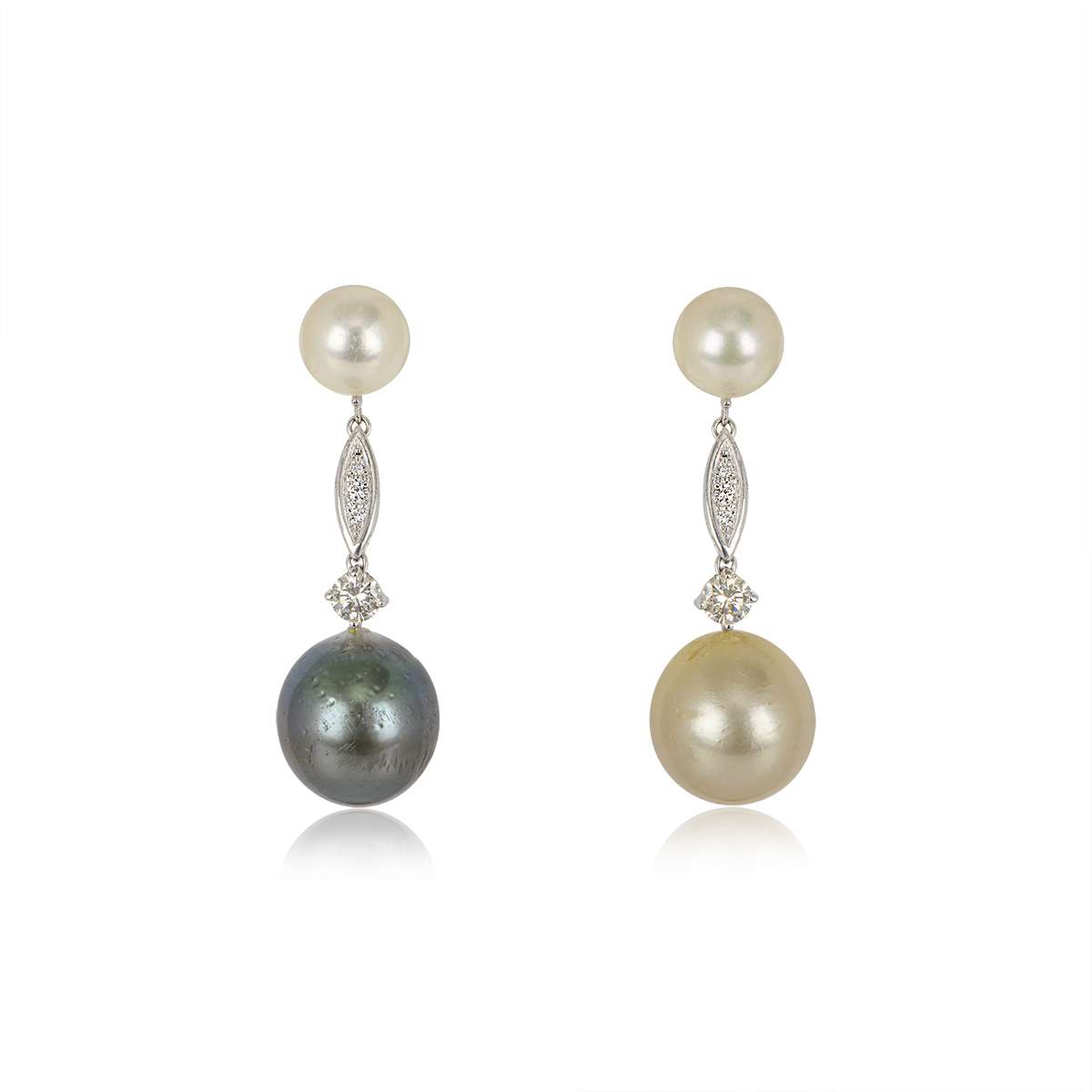White Gold Diamond & Pearl Drop Earrings